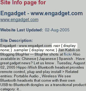 A screenshot highlighting the inclusion of information between style tags in Ansearch's index