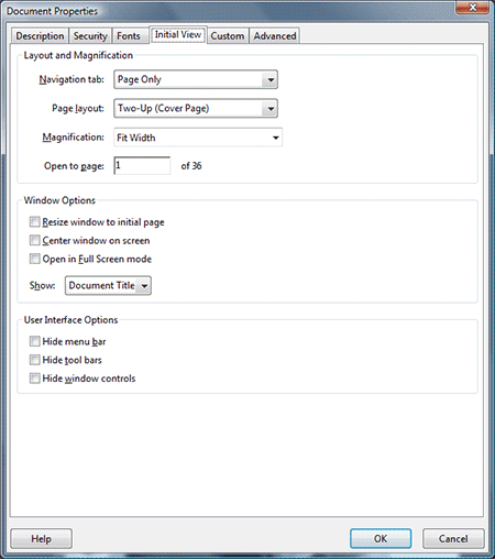 Acrobat Initial View Document Properties