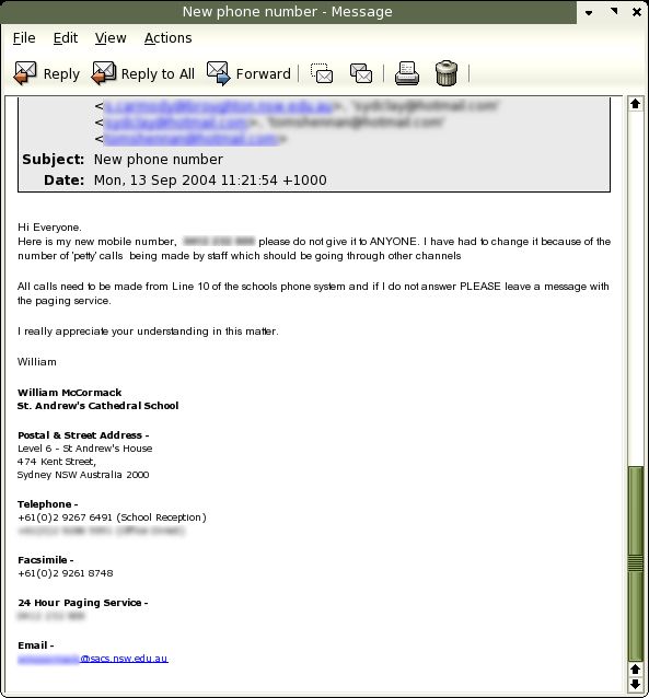 A screenshot of the aforementioned email, coming tantalisingly close to revealing the phone number for pranking joy...