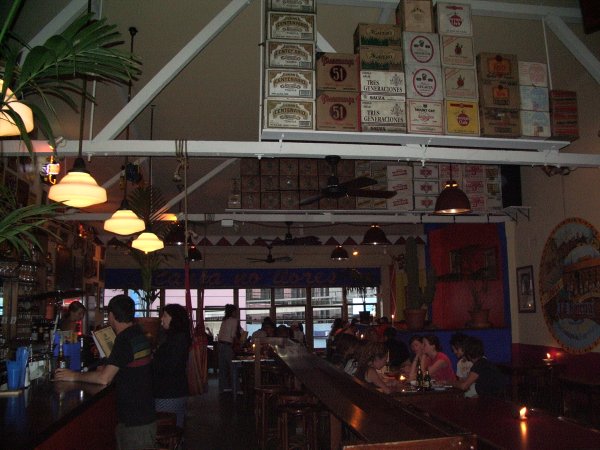 A photograph of Café Pacifico showing the hammock hanging from the ceiling.