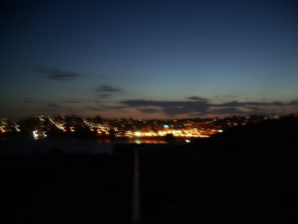 Standing on Coogee's North head, looking WSW towards the main beach and lights. January 19, 2005.