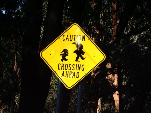An 'elves crossing' sign - proof that Mt. Buller Tourism has too much money.