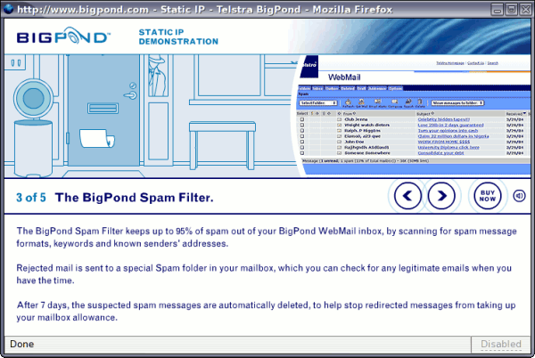 A screenshot of BigPond's supposed Static IP demo page