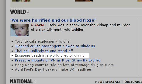A headline buried amongst others on the SMH website