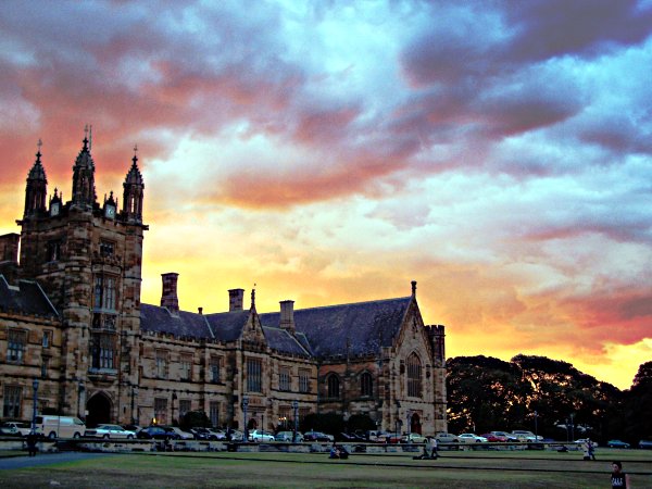 Sunset behind the main quad at University of Sydney