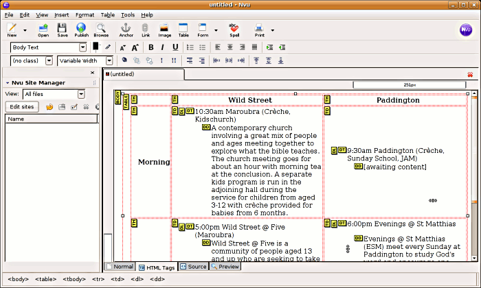 Screenshot: Nvu working on a table