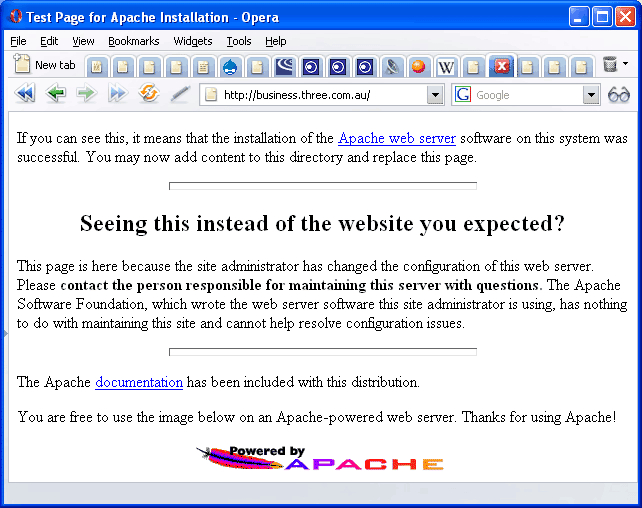 Apache holder page on Three's Business site