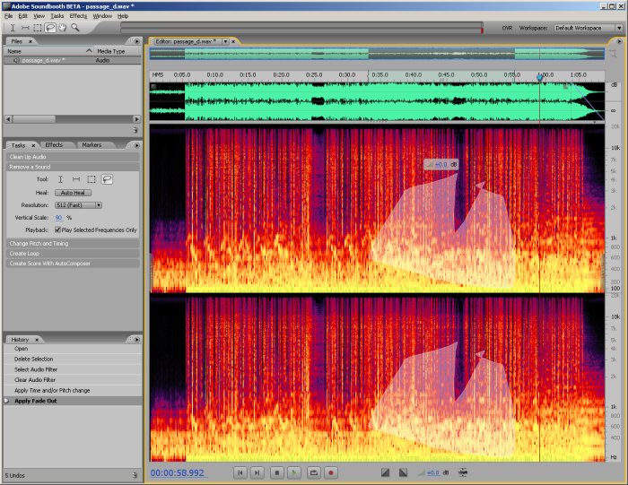 Screenshot of the lassoo tool being used in Adobe Soundbooth Beta's spectral display