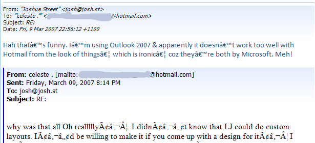 Outlook 2007 & Hotmail character encoding all stuffed up