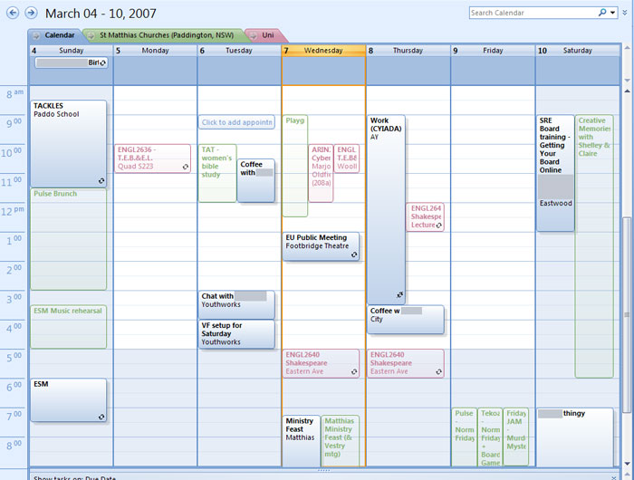 Outlook 2007 week calendars layered