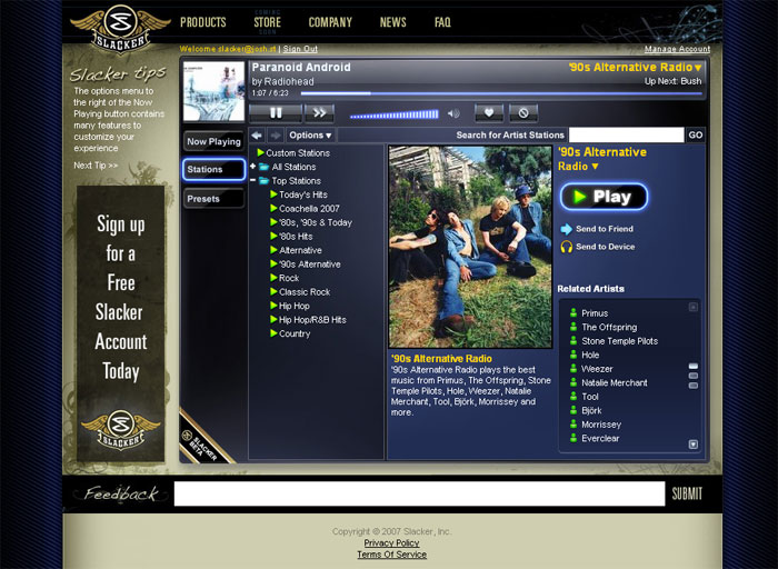 Slacker Radio Beta screenshot